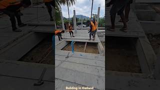 Placing concrete slabs on the foundations of the housemyanmarworkershardworkconstructionthailand [upl. by Enyal]