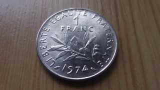 1 Franc coin of France  Liberte Egalite Fraternite from 1974 in HD [upl. by Leone806]