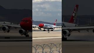 Edelweiss 2M Heavy Airbus A340 lands on Las Vegas LAS runway 26L  HBJMF planespotting shorts [upl. by Chatav711]