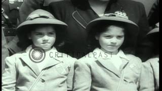 Dionne quintuplets 5 identical sisters from Canada present at launch of five caHD Stock Footage [upl. by Atillertse]