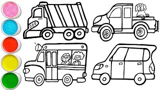 How to Draw Garbage truck and 3 more Wheels Easy Step by Step  Drawing and Colouring Videos [upl. by Eceer]