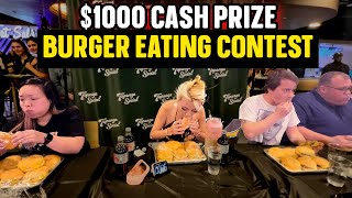 1000 CASH PRIZE BURGER EATING CONTEST at Topanga Social RainaisCrazy [upl. by Carola]