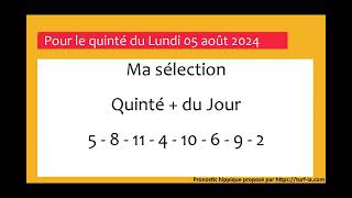 pronostic quinte du jour turfoo PRONOSTIC PMU QUINTÉ  DU JOUR LUNDI 05 AOUT 2024 [upl. by Esirtal346]