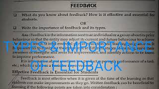 TYPES amp IMPORTANCE OF FEEDBACK  ASSESSMENT FOR LEARNING  Bed 2nd YEAR [upl. by Graybill]