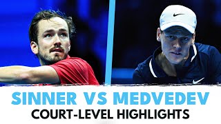 Jannik Sinner vs Daniil Medvedev CourtLevel Highlights  Nitto ATP Finals 2024 [upl. by Aneekahs]