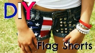 DIY Studded Distressed Flag Shorts  MissBel01xox [upl. by Asilef]