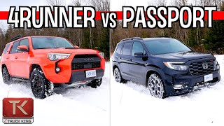 Toyota 4Runner TRD Pro vs Honda Passport Trailsport  Snowy OffRoad Battle  RealWorld MPG [upl. by Nauj932]