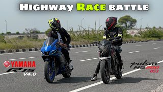 Pulsar Ns200 Bs3 Vs Yamaha R15 V4 Drag Race  Top End [upl. by Aihsila]