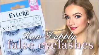 Beginners False Eyelash Advice amp Tutorial  Eylure London Wispy No 117 [upl. by Irved]