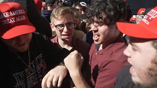 quotUSA USA USAquot Trump Supporters chant in line for Trump rally at the MSG in NYC [upl. by Ellehsal191]