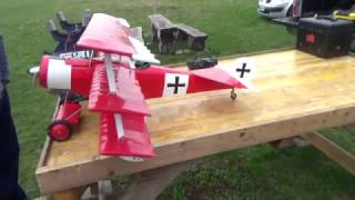 Fokker DR1 Triplane Red Baron RC nitro Maiden flight with crash [upl. by Applegate367]