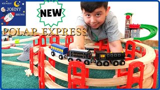 Johny Unboxes New Wooden Polar Express Train Toy amp Builds Giant Wooden Track Layout [upl. by Ezara]