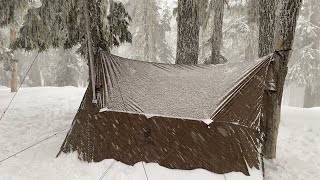 Winter Hot Tent Hammock Camping  Wood Stove Chicken Pesto Alfredo [upl. by Drofyar]