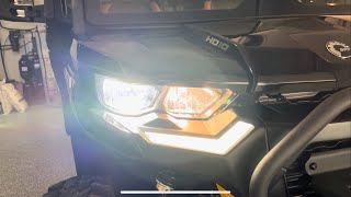 24 Can Am Defender Lonestar Beamtech H11 LED install [upl. by Meelas528]