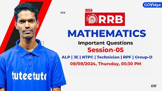 RRB Mathematics  Important Questions Session05  ALP JE NTPC Technician RPF amp GroupD alp [upl. by Ettezel]