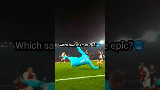 Which save was better🤔 premierleague football goalkeeper goalkeepersaves save shorts ball [upl. by Nosyarg]