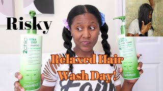 TAKING A RISK AT 14 WEEKS POSTRELAXER UPDATED RELAXED HAIR WASH DAY ROUTINE [upl. by Gibbs529]