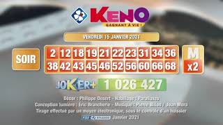 Tirage du soir Keno gagnant à vie® du 15 janvier 2021  Résultat officiel  FDJ [upl. by Ynnol915]