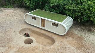 100 Days Building A Modern Underground Hut With A Grass Roof Swimming Pool [upl. by Aidole758]