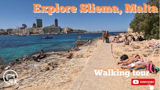 Explore Sliema Malta  4K walking tour around the rocky coastline [upl. by Melony]