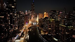 Chicago River At Night and Navy Pier Fireworks [upl. by Sedgewake]