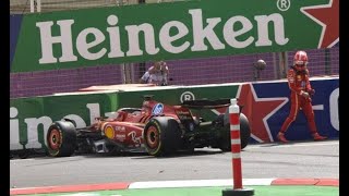 Charles Leclerc slams Ferrari into wall as Azerbaijan Grand Prix practice haltedCharles Leclerc end [upl. by Meehsar617]