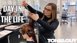 A DAY IN THE LIFE OF A COSMETOLOGY STUDENT ToniampGuy Hairdressing Academy [upl. by Ariella]