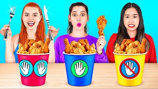 NO HANDS VS ONE HAND VS TWO HANDS Funny FOOD Situations 100 Layers of Food by 123 GO CHALLENGE [upl. by Ylera732]