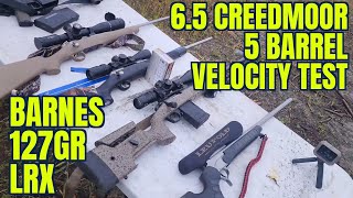 65 Creedmoor 5 Barrel Length 127gr Barnes LRX Test [upl. by Onitnerolf]