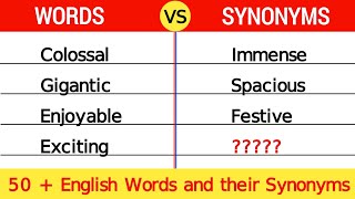 Words and Their Synonyms Synonyms Words in English Synonyms [upl. by Nnaitak]