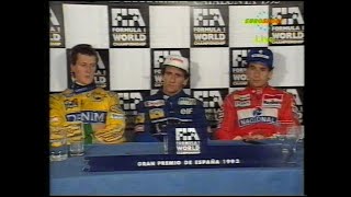 1993 Spanish Grand Prix Press Conference  Prost Senna and Schumacher [upl. by Ecirtahs]