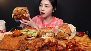 SUB맘스터치 싸이플렉스버거 할라피뇨통살버거 닭강정 후라이드통다리 햄버거에 치킨 먹방🍔🍗 치즈스틱까지 리얼사운드 Chicken amp Burger Mukbang Asmr [upl. by Prisca683]