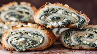 Spinach and Feta Cheese Puff Pastry Rolls  Easy Appetizer Recipe [upl. by Risa302]