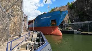 Trollhättan Sweden boat comes boat leaves from Slussen on a nice day 4k [upl. by Ydderf]