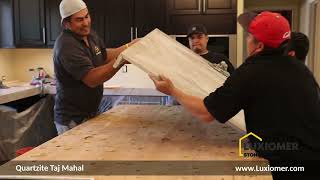 Countertops Installation amp Fabrication  Quartzite Taj Mahal Kitchen Countertop Project [upl. by Corvese]