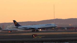 Lufthansa German Airlines Airbus A340300 Departs Boston  February 7 2010 [upl. by Alliuqaj]