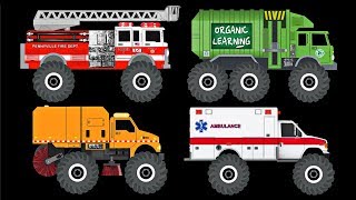 Find The Monster Trucks Game for Kids  Learn Monster Vehicles Names amp Sounds  Organic Learning [upl. by Reynolds618]