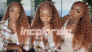 Watch me style frontal braids  install BEST precolored GINGER jerry curl wig x INCOLORWIG [upl. by Wu]