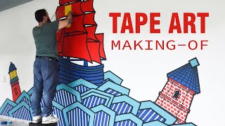 TAPE ART Makingof 110 x 2500 inches Wall How we create graffiti out of duct tape [upl. by Arnuad]