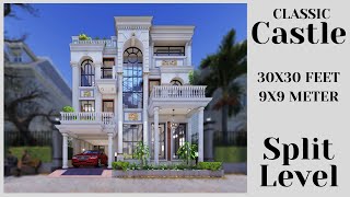 30X30 Feet 900 sqft Classical House with Split Levels Design  Landscape Courtyard  ID133 [upl. by Babcock]