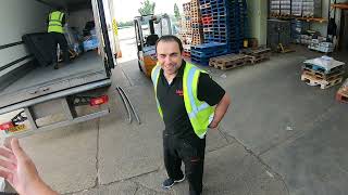 HGV CLASS 2 VOLVO FE 26 TONNE REFRIGERATION UNIT BEING LOADED BY WAREHOUSE OPERATIVES POV [upl. by Bueschel740]