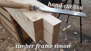 cutting a timber frame tenon from a 6x6 [upl. by Euqinommod]