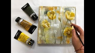 How to draw easy flowers painting  Demonstration Acrylic Technique on canvas by Julia Kotenko [upl. by Delos]