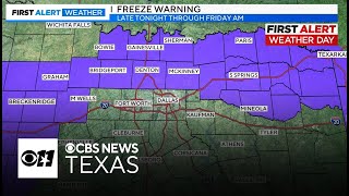 First Alert Weather Day Friday morning Freeze warning issued for parts of North Texas [upl. by Newberry]