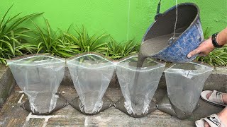 Flower pots craft  Details how to make Flower pots from Cement and Nylon bags [upl. by Nnalorac]