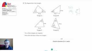 Congruent Triangles GCSE Maths Edexcel foundation Paper 1 May 2020 Question 23 [upl. by Ulda]