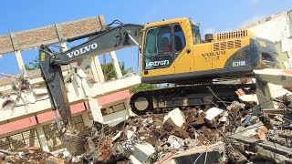 Demolition Excavator Working Demolish Building Volvo EC210B [upl. by Chalmers]