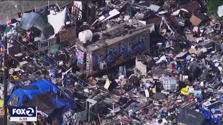 Eviction day for Oaklands Wood Street homeless encampment  KTVU [upl. by Neelyam]