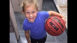 4 year old demonstrates dribbling skills 2 ball basketball drill for kids [upl. by Nyllaf]