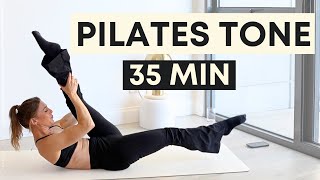 35 min PILATES apartment and travel friendly full body tone [upl. by Aidaas]